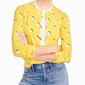 J Crew Jackie Cardigan Sweater in Lemon Print, Yellow, size Large
